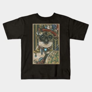 Steampunk Cat Traveler - Siamese Cat Kids T-Shirt